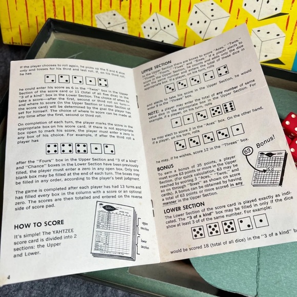 Rare Vintage Yahtzee 1956 1961 1967 Lowe Game w Original pieces and dice - Picture 5 of 6